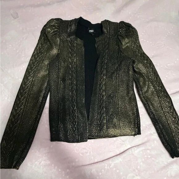 Express Shimmering Gold Knit Cardigan - Picture 6 of 8